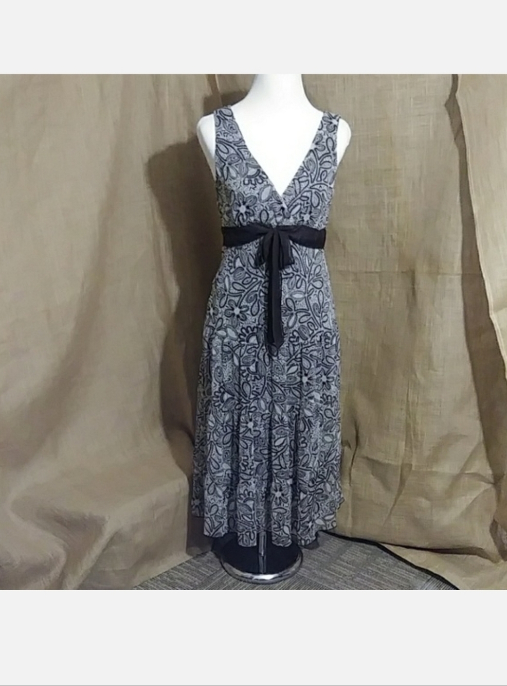 Dress Connected Apparel Drop Waist Brown and Cream Front Bow